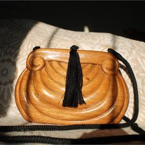 Vintage Timmy Woods Beverly Hills Handmade Wooden Handbag with Tassel